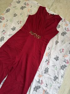Elegant Red Jumpsuit with Embellishments