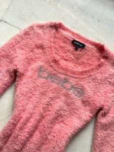 Y2k bebe pink fur fitted top