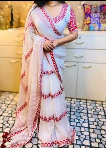74)Bengal Red White Pure Cotton Saree