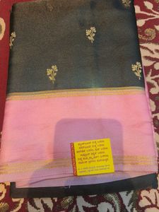 Dark Green &amp; Light Pink Gajii Saree