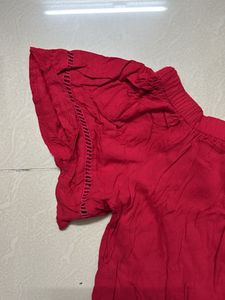 Red Off-Shoulder Flutter Sleeve Top