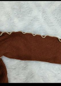 Chic Brown Ribbed Lettuce Trim Top