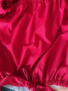 Red Off-Shoulder Crop Top with Puff Sleeves