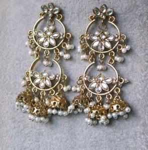 Exquisite Gold Tone Jhumka Earrings