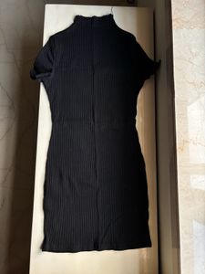 Black Ribbed Turtle Neck Mini Dress