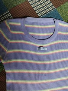 Pastel Striped Ribbed Knit Top