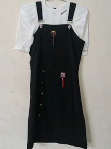 Chic Black Pinafore Dress with White Top