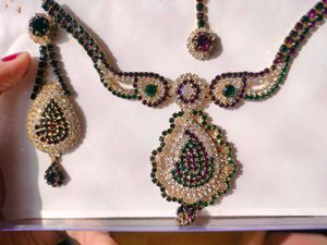 Elegant Necklace, Earring, and Maang Tikka Set