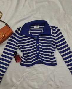 Blue &amp; White Striped Knit Sweater