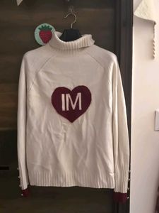 Heart Motif Knit Turtleneck Sweater