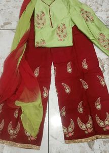 Embroidered Kurta Set with Palazzo & Dupatta
