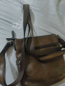unisex Brown Leather Crossbody Bag