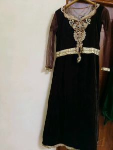 Embroidered Velvet gown Set