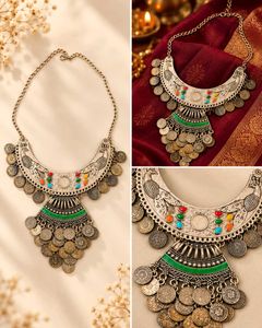 Vintage Oxidised German Silver Coin Necklace