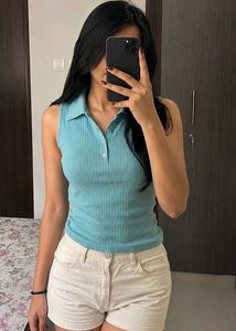 Sleeveless Teal Polo Top
