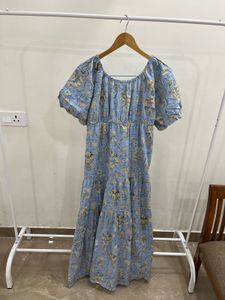 Floral Tiered Maxi Dress in Pastel Blue Mint