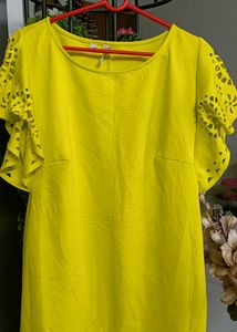Bright Yellow Cut-Out Sleeve one piece from boutiq