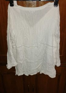 White Textured Button-Up Tunic Top