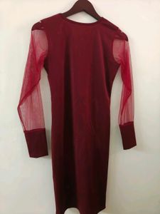 Maroon Sheer Sleeve Dress