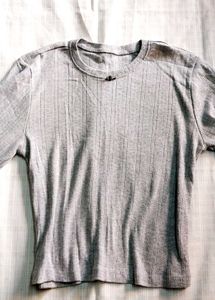 Grey Ribbed Long Sleeve Top