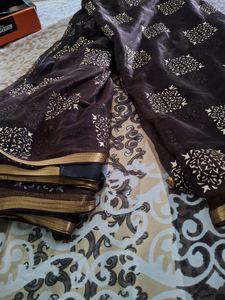 Elegant Brown &amp; Gold Saree