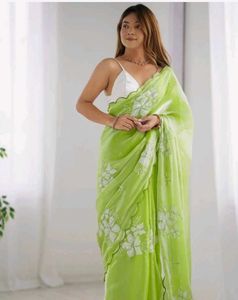Lime Green Embroidered Saree not used