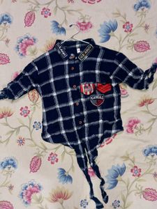 Navy Blue Plaid Casual Shirt