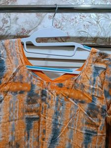 Orange &amp; Grey Tie-Dye Kurta Pant &amp; Dupatta Set