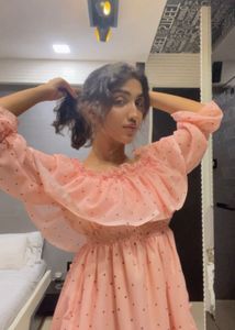 Pink off shoulderRuffled Mini Dress