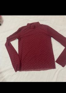 Sheer Polka Dot Turtleneck Top