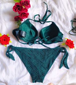 Teal Textured Crochet Bikini Set