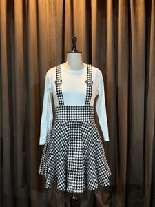 Houndstooth Pinafore skirt with White Top