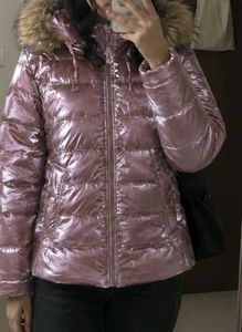 Stylish Pink Puffer Jacket with Fur Hood