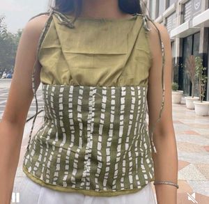 Olive Green Printed Sleeveless Top