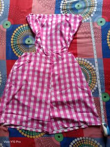 Pink Gingham Strapless Romper