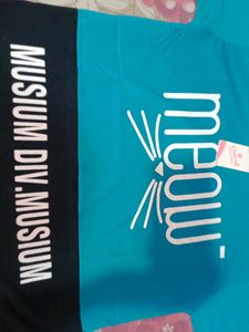 Teal 'Meow' Cat Graphic T-Shirt
