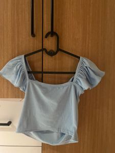 Blue Off-Shoulder Crop Top