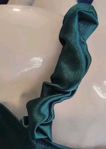 Elegant Teal Satin Gown with Bow Detail