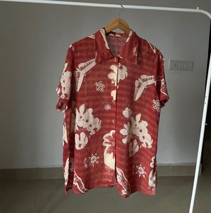 Floral Rust Orange Casual Chiffon Shirt