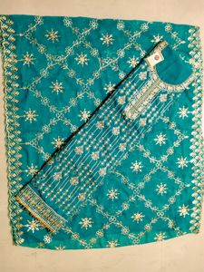 Semistitched Embroidered With Mirror N Stones Work