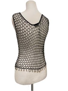 Sheer Black Mesh &amp; Silver Beaded Tank Top