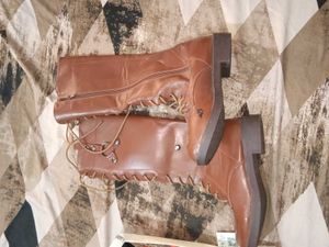 Brown Lace-Up Knee-High Boots