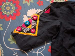 Embellished Black Cotton Blouse