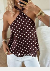 Polka dot halter neck brown top
