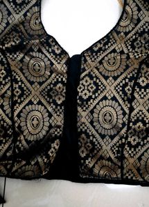 Elegant Black &amp; Gold Brocade Blouse