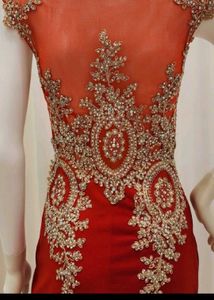 Stunning Red &amp; Gold Embellished Gown