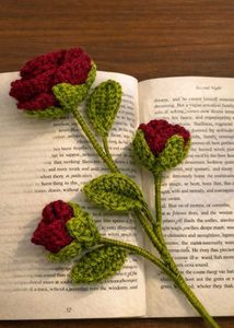 Crocheted Rose Stem Bookmarks