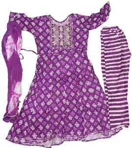 Stylish Purple Floral Anarkali Kurta Set With Pant