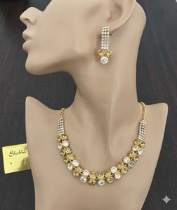 Elegant Gold &amp; Crystal Necklace Set + Saree pin