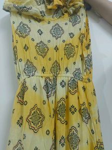 Yellow Printed Cape Maxi Dress